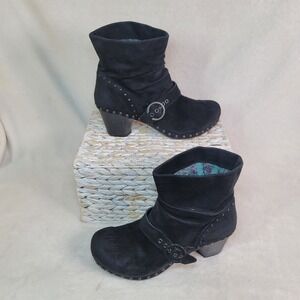 Dansko Slouch Ankle Boots Western Studded Biker Suede Sz 9.5/40 Black Whimsigoth